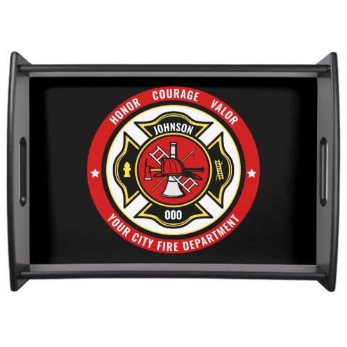 Firefighter Rescue ADD NAME Fire Department Badge Serving Tray
