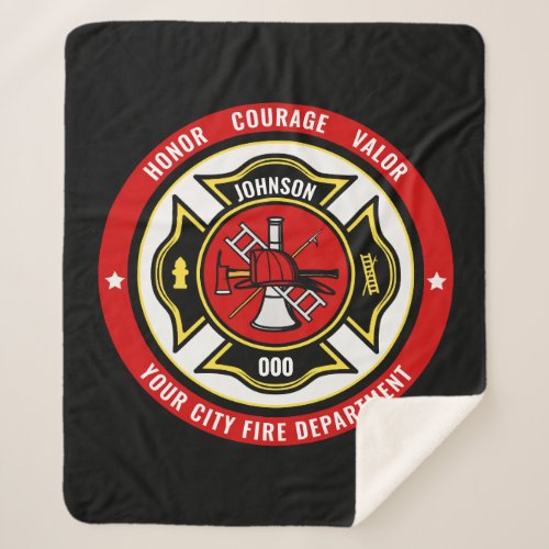 Firefighter Rescue ADD NAME Fire Department Badge Sherpa Blanket