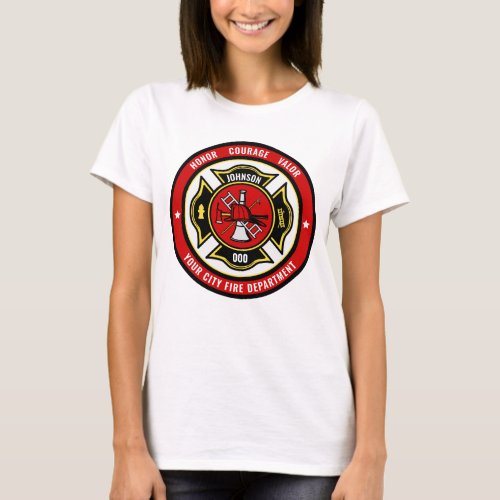Firefighter Rescue ADD NAME Fire Department Badge T_Shirt
