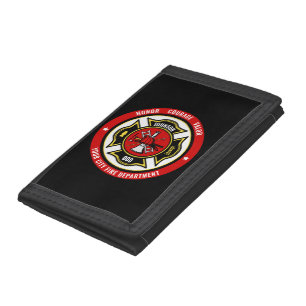 Firefighter Rescue ADD NAME Fire Department Badge Tri-fold Wallet