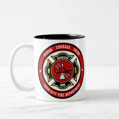 Firefighter Rescue ADD NAME Fire Department Badge Two_Tone Coffee Mug