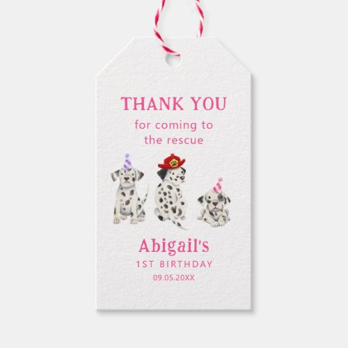Firefighter Rescue Dogs Girl Birthday Party  Gift Tags