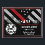 Firefighter Retirement 25 Years Fire Department Award Plaque<br><div class="desc">This design features a firefighter flag with black and white stripes,  and a thin red line stripe as well. This award is great for showing appreciation to a firefighter celebrating an anniversary or thanking a retiring lieutenant,  captain,  or chief for their years of service.</div>