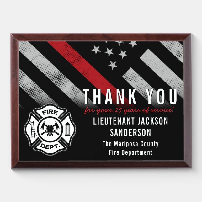 Firefighter Retirement 25 Years Fire Department Award Plaque (Horizontal)