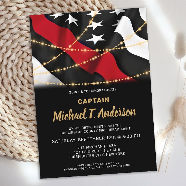Firefighter Retirement American Flag Thin Red Line Invitation (Creator Uploaded)