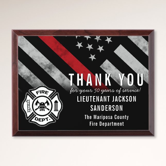 Firefighter Retirement Anniversary Fire Department Award Plaque (Firefighter Retirement Anniversary Red Line Flag Award Plaque)