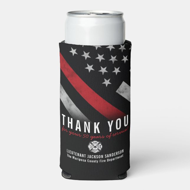 Firefighter Retirement Anniversary Fireman Flag Seltzer Can Cooler (Seltzer Front)