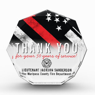 Firefighter Retirement Anniversary Red Line Flag Acrylic Award