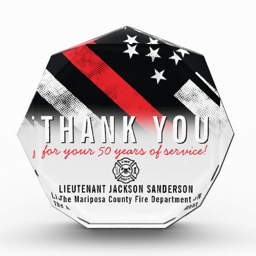 Firefighter Retirement Anniversary Red Line Flag Acrylic Award
