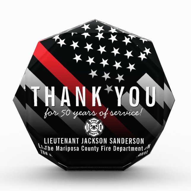 Firefighter Retirement Anniversary Red Line Flag Acrylic Award (Front)