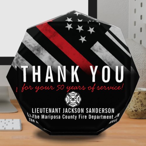 Firefighter Retirement Anniversary Red Line Flag Acrylic Award