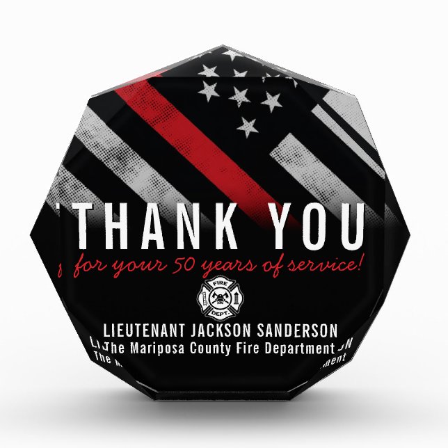 Firefighter Retirement Anniversary Red Line Flag Acrylic Award (Front)