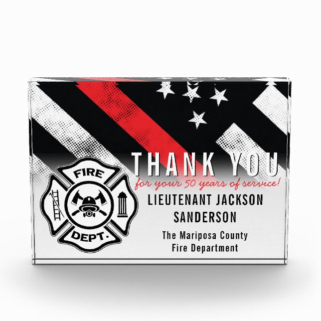 Firefighter Retirement Anniversary Red Line Flag Acrylic Award (Front)