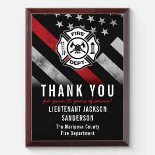 Firefighter Retirement Anniversary Red Line Flag Award Plaque