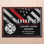 Firefighter Retirement Anniversary Red Line Flag Award Plaque<br><div class="desc">This design features a firefighter flag with black and white stripes,  and a thin red line stripe as well. This award is great for showing appreciation to a firefighter celebrating an anniversary or thanking a retiring lieutenant,  captain,  or chief for their years of service.</div>