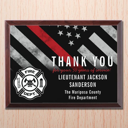 Firefighter Retirement Anniversary Red Line Flag Award Plaque