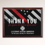 Firefighter Retirement Anniversary Red Line Flag Award Plaque<br><div class="desc">This design features a firefighter flag with black and white stripes,  and a thin red line stripe as well. This award is great for showing appreciation to a firefighter celebrating an anniversary or thanking a retiring lieutenant,  captain,  or chief for their years of service.</div>