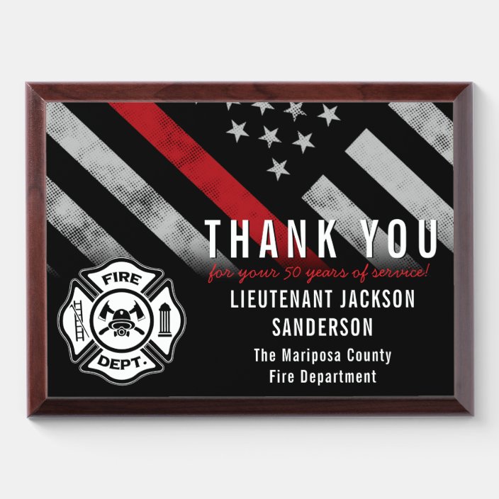 Firefighter Retirement Anniversary Red Line Flag Award Plaque