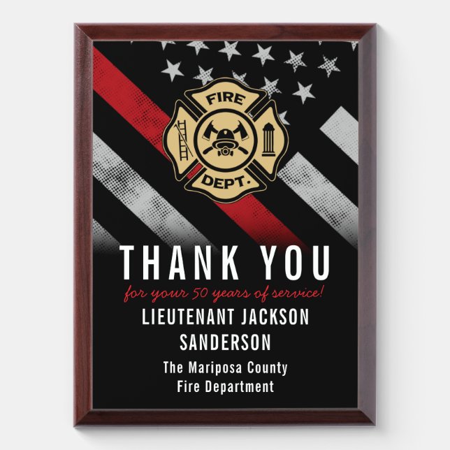 Firefighter Retirement Anniversary Red Line Flag Award Plaque (Vertical)
