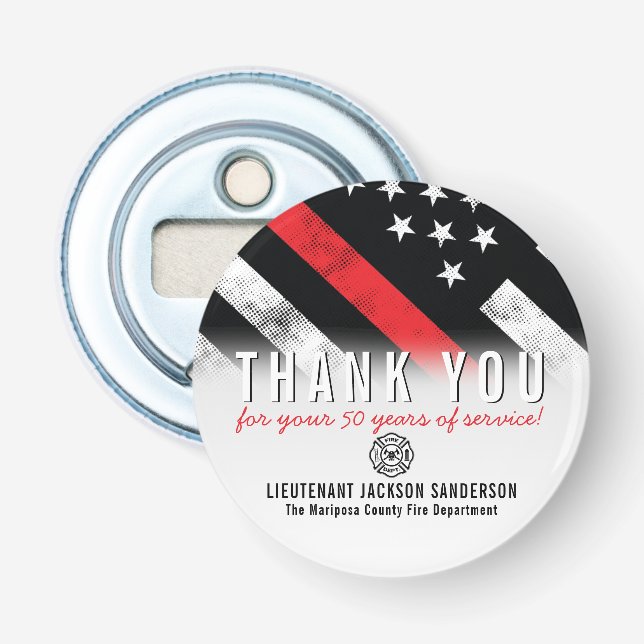 Firefighter Retirement Anniversary Red Line Flag Bottle Opener (Front)