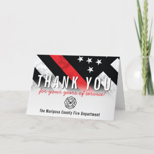 Firefighter Retirement Anniversary Red Line Flag Letterpress Thank You Card