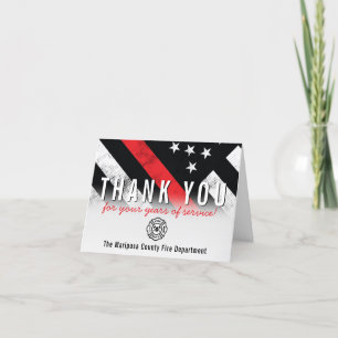 Firefighter Retirement Anniversary Red Line Flag Letterpress Thank You Card