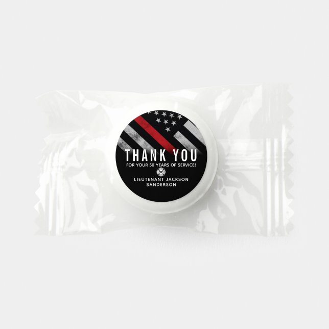 Firefighter Retirement Anniversary Red Line Flag Life Saver® Mints (Front)