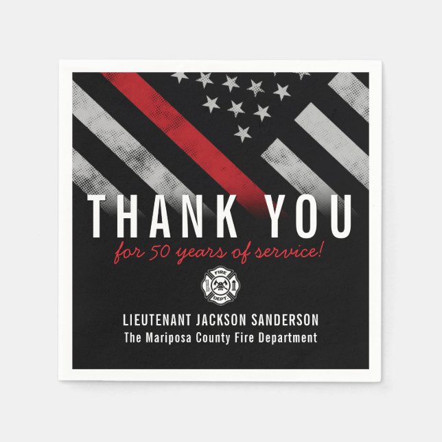Firefighter Retirement Anniversary Red Line Flag Napkins (Front)