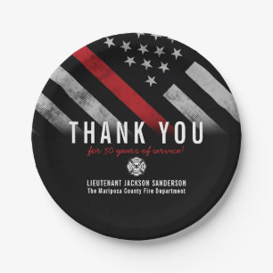 Firefighter Retirement Anniversary Red Line Flag Paper Plates