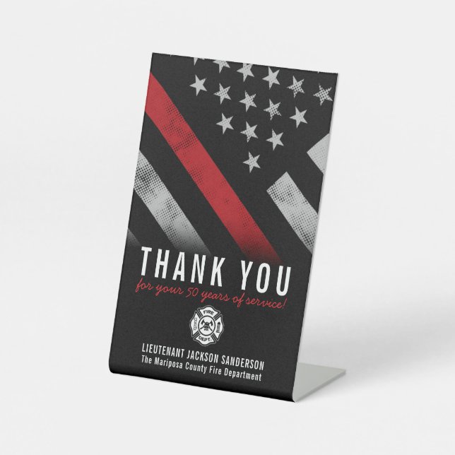 Firefighter Retirement Anniversary Red Line Flag Pedestal Sign (Front)