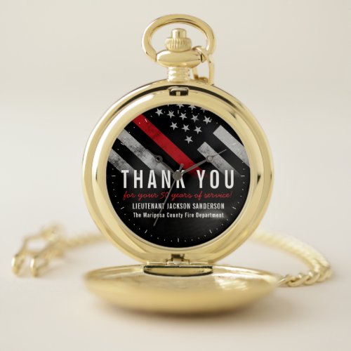 Firefighter Retirement Anniversary Red Line Flag Pocket Watch