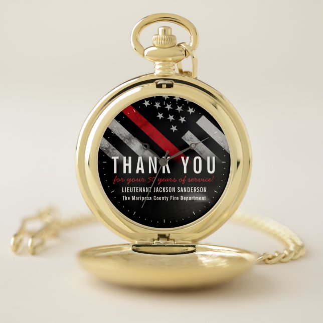 Firefighter Retirement Anniversary Red Line Flag Pocket Watch (Inside)