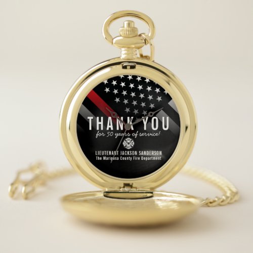 Firefighter Retirement Anniversary Red Line Flag Pocket Watch