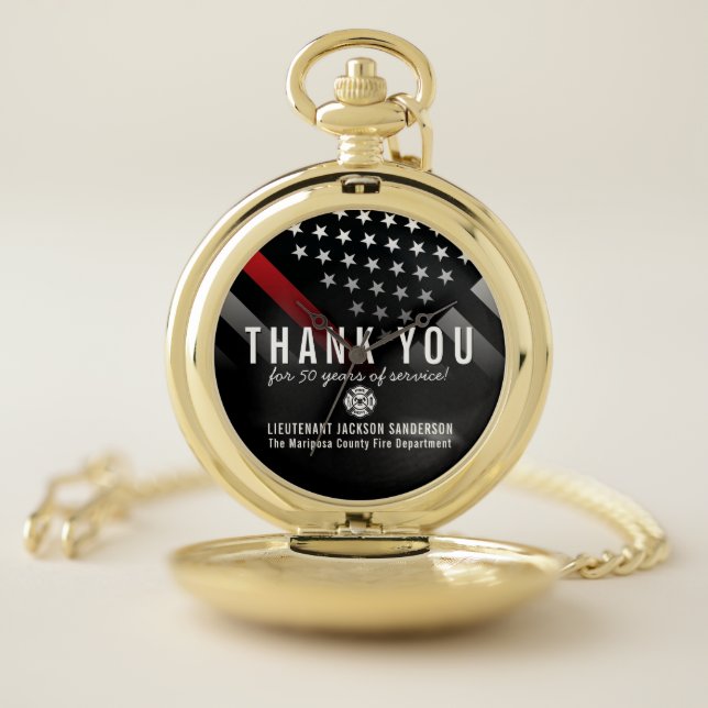 Firefighter Retirement Anniversary Red Line Flag Pocket Watch (Inside)
