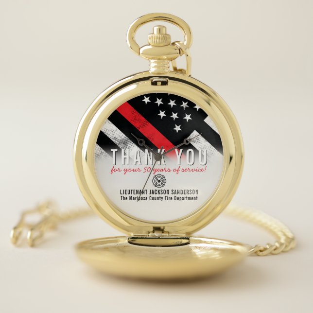 Firefighter Retirement Anniversary Red Line Flag Pocket Watch (Inside)