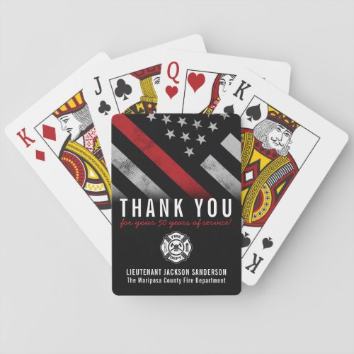 Firefighter Retirement Anniversary Red Line Flag Poker Cards