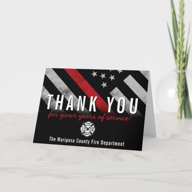 Firefighter Retirement Anniversary Red Line Flag Thank You Card (Front)