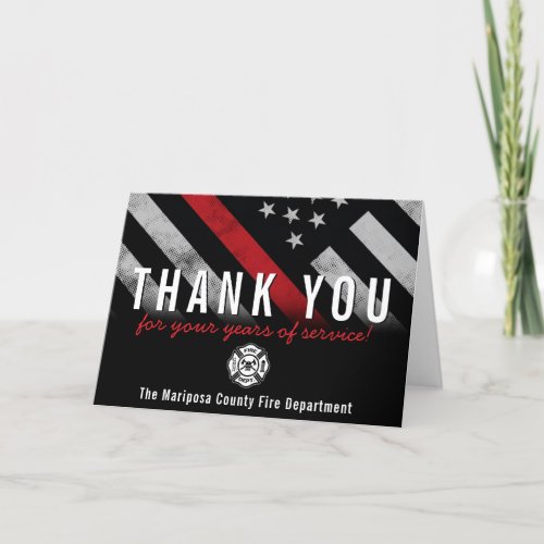 Firefighter Retirement Anniversary Red Line Flag Thank You Card
