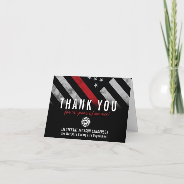 Firefighter Retirement Anniversary Red Line Flag Thank You Card (Front)