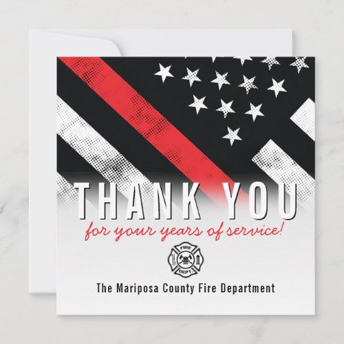 Firefighter Retirement Anniversary Red Line Flag Thank You Card