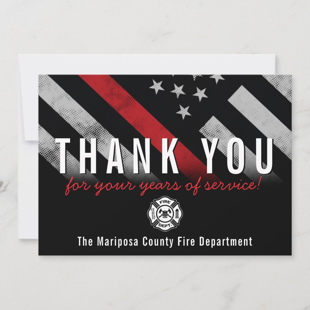 Firefighter Retirement Anniversary Red Line Flag Thank You Card | Zazzle