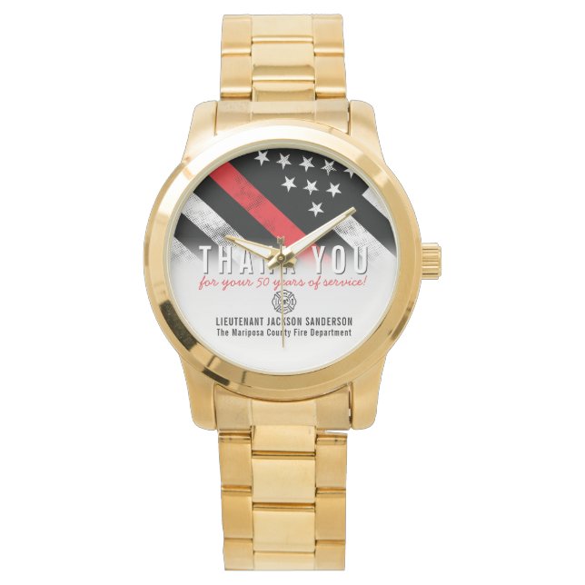 Firefighter Retirement Anniversary Red Line Flag Watch (Front)