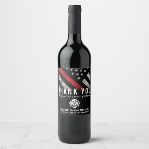 Firefighter Retirement Anniversary Red Line Flag Wine Label