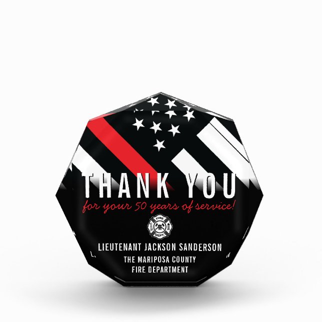 Firefighter Retirement Anniversary Thin Red Line Acrylic Award (Front)