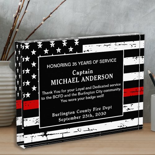 Firefighter Retirement Anniversary Thin Red Line Acrylic Award