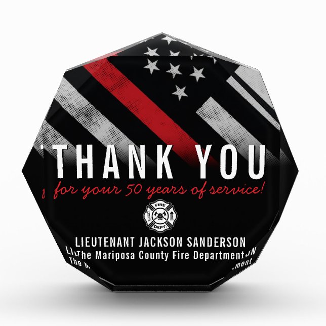 Firefighter Retirement Anniversary Thin Red Line Acrylic Award (Front)