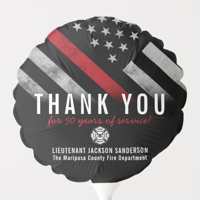 Firefighter Retirement Anniversary Thin Red Line Balloon (Front)
