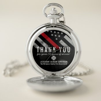 Firefighter Retirement Anniversary Thin Red Line Pocket Watch by boneheadcreations at Zazzle