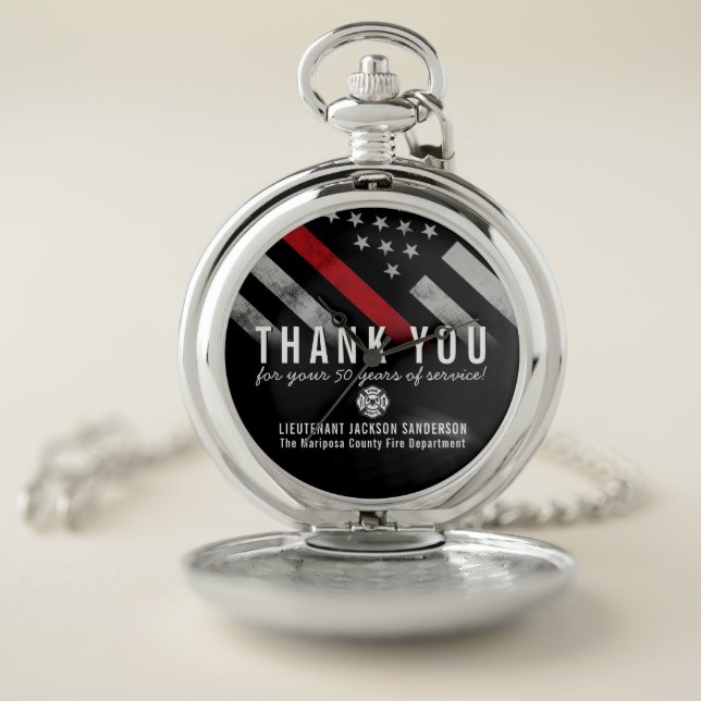 Firefighter Retirement Anniversary Thin Red Line Pocket Watch (Inside)