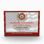 Firefighter Retirement Award<br><div class="desc">Classic thin red line firefighter flag in the background of this beautiful retirement keepsake. Be sure to edit all the text fields to make it 100% personalized.</div>